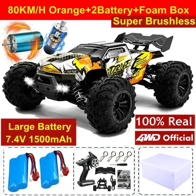 4WD Remote Control Off Road 4X4 High Speed Brushless Buggy Truck 80 KMH Drift Racing Toy for Kids and Adults