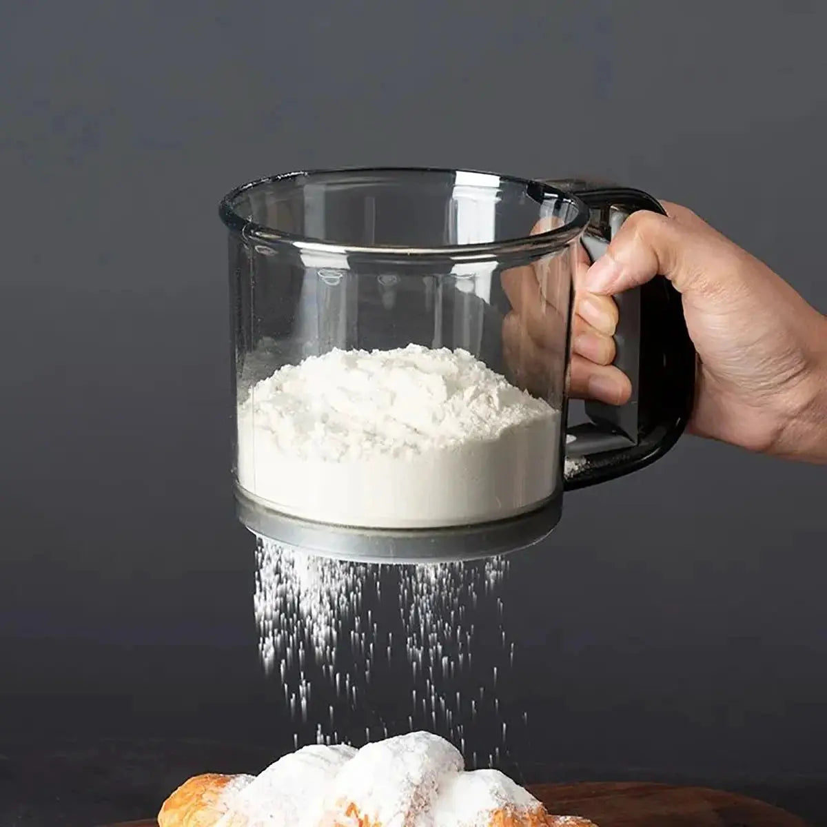 Homefish Kitchen Baking Cake Flour Sieve 40 Mesh Semi Automatic Filter Sieve With Capacity Scale