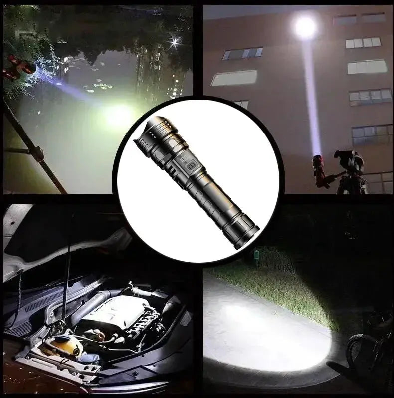High Power LED Flashlight by Simples Market, USB rechargeable 1000LM, zoomable waterproof outdoor torch.