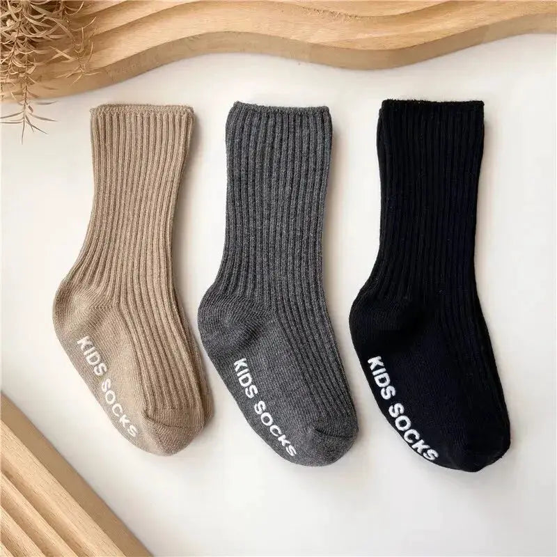 Three Pairs Baby Socks For Boys And Girls Cotton Stripe Soft Socks With Non Slip Rubber Grips For 0 To 3 Years