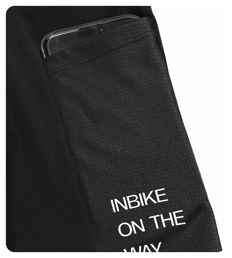 INBIKE black fleece winter cycling jersey for men with pocket and phone slot, long-sleeve.