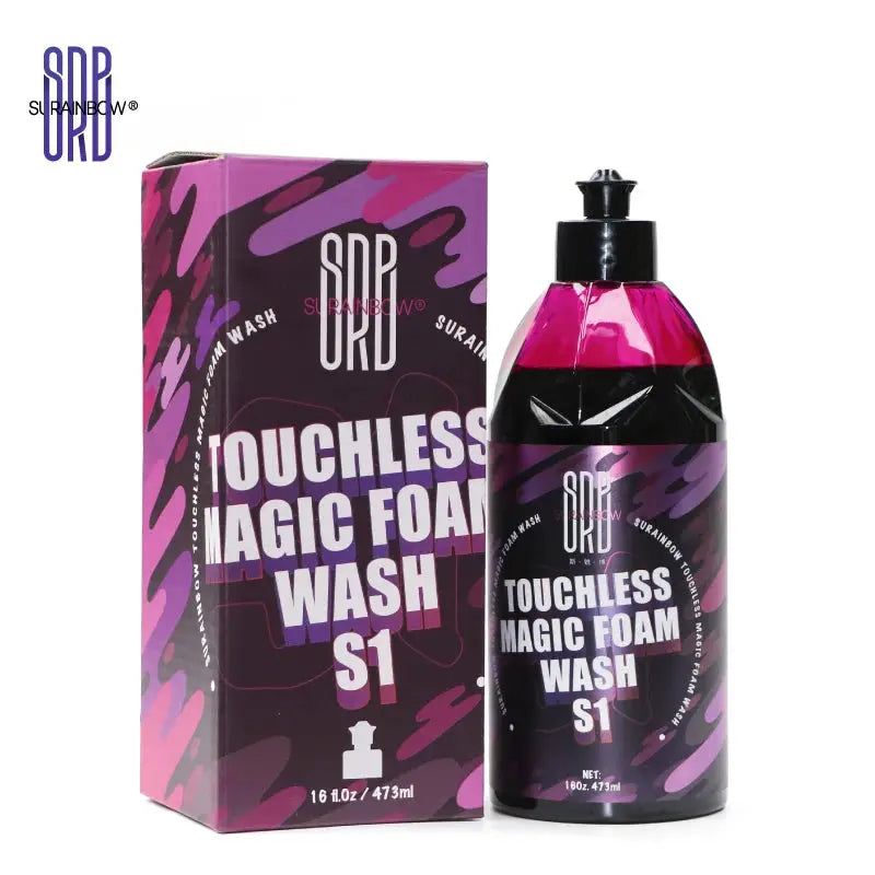 Pink foaming snow foam car wash soap by Simples Market; bottle and matching box.
