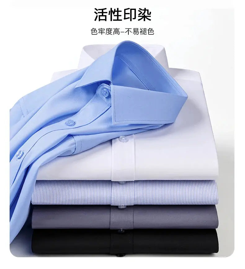 Men's bamboo fiber long sleeve shirt set in five colors: blue, white, blue striped, gray, black (5XL–8XL)
