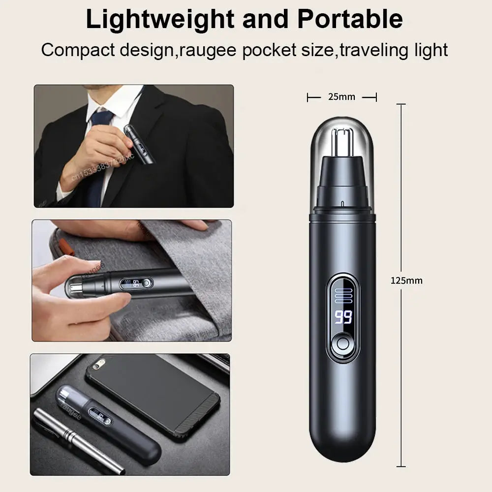 Simples Market nose hair trimmer, compact black-blue electric clipper with digital display, portable.