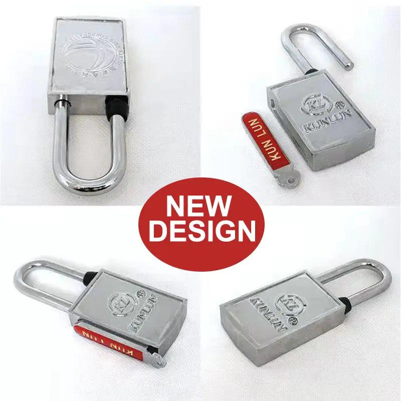 Magnetic lock padlock; silver metal body with U‑shackle, anti-rust design, Simples Market product—four-angle showcase.