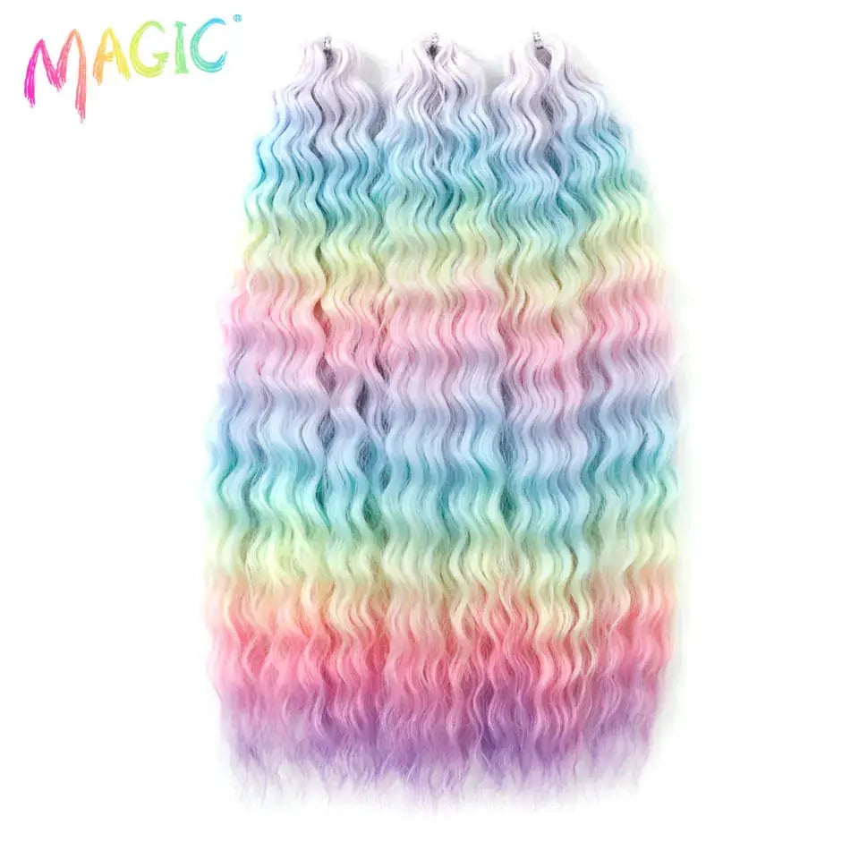 Magic Ariel Curl crochet hair, ombre rainbow pastel, 22 inch synthetic water-wave braiding hair extension