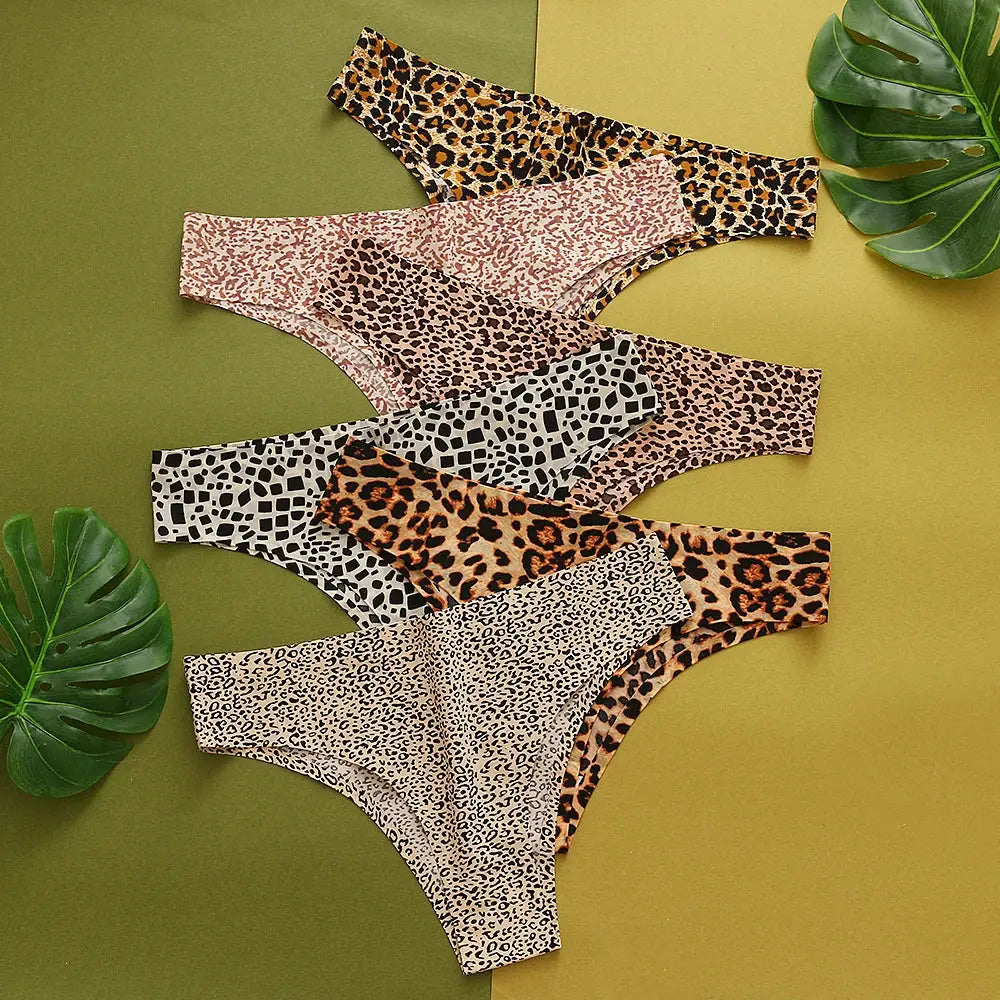 WarmSteps 3Pcs leopard print thong set, seamless ice silk women's panties by Simples Market