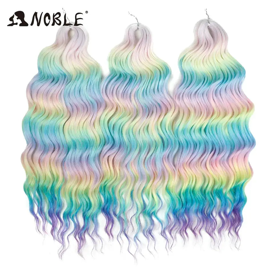 Noble Hair synthetic loose deep wave braiding hair extensions, 24in, pastel rainbow ombre, 3 bundles