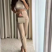 HXAO Ladies High Waist Formal Office Pants Pencil Trousers For Women Black Pink White
