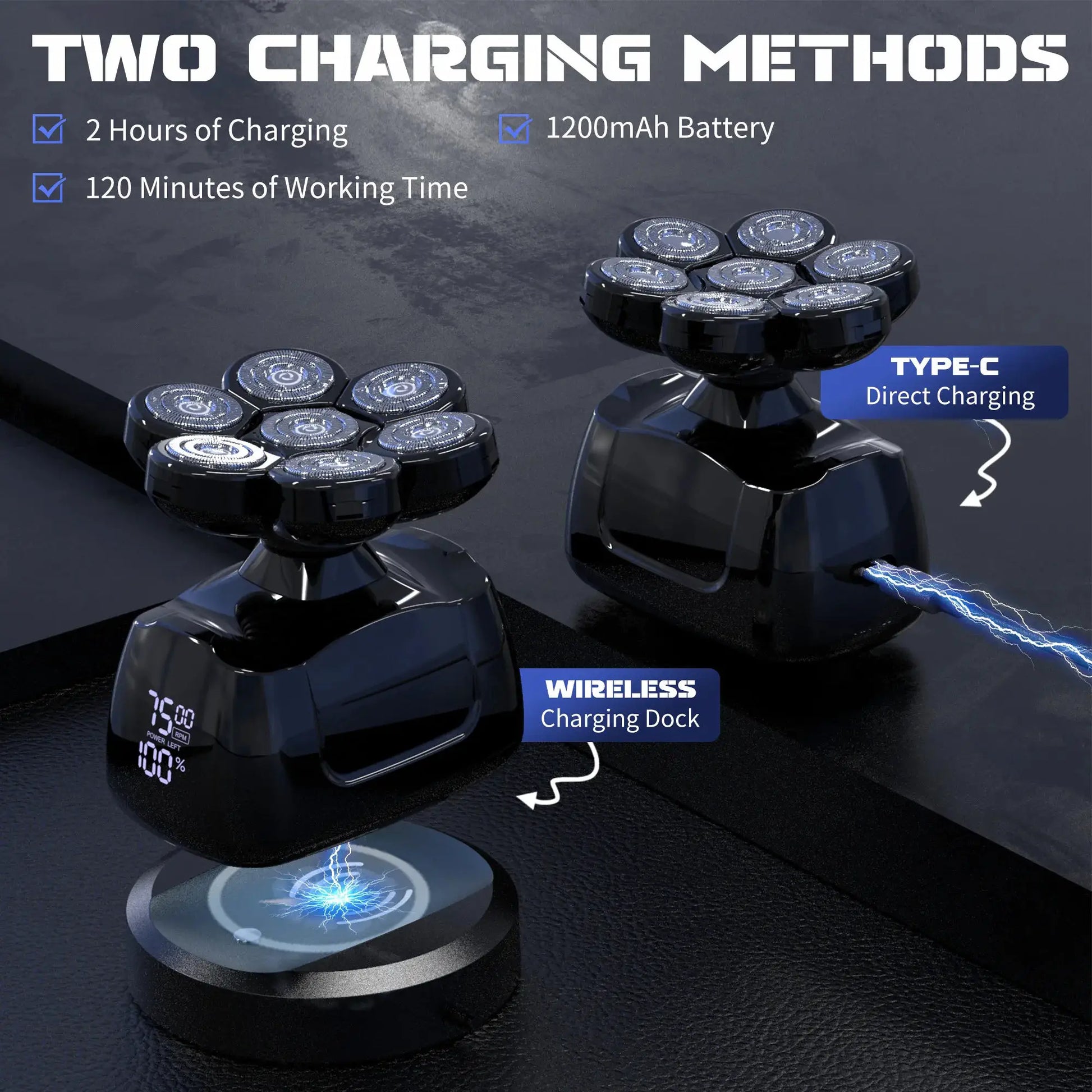 SEJOY head shaver for bald men with nose hair trimmer; 6-in-1 waterproof electric razor; wireless charging dock