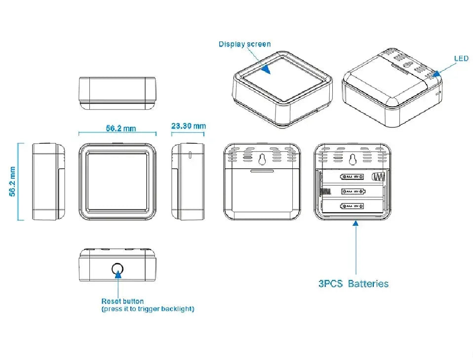 Simples Market Tuya Zigbee WiFi temperature humidity sensor with display and 3 batteries