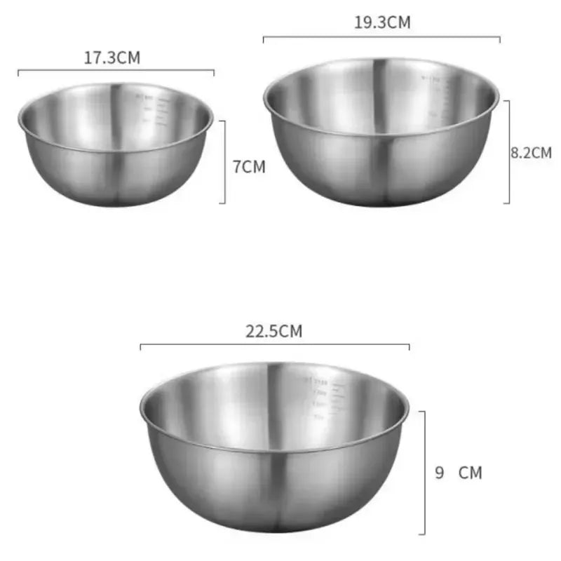 Simples Market 3-piece stainless steel mixing bowl set with inner scale, large capacity for cooking and baking