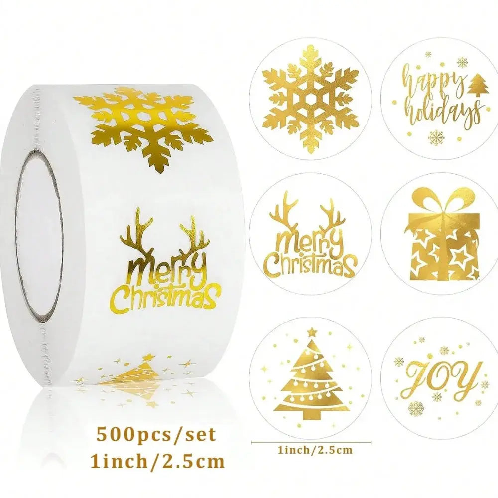 500 Pieces Golden Snowflake Christmas Stickers Roll Transparent Self Adhesive For Gift Wrapping Scrapbooking