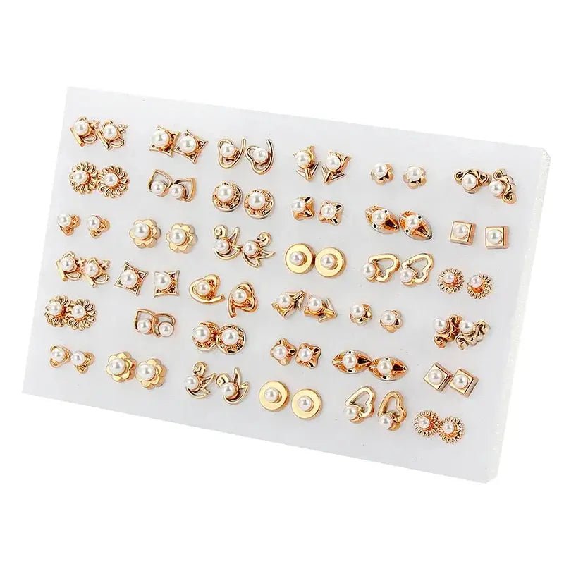 Wholesale 36 Pairs Mixed Styles Rhinestone Sunflower Geometric Animal Plastic Stud Earrings Set For Women Jewelry - Simples Market