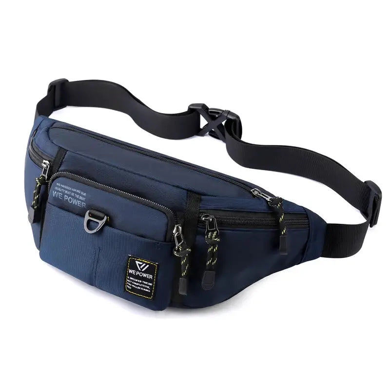 Simples Market men's navy nylon waist bag with multiple zip pockets and adjustable strap