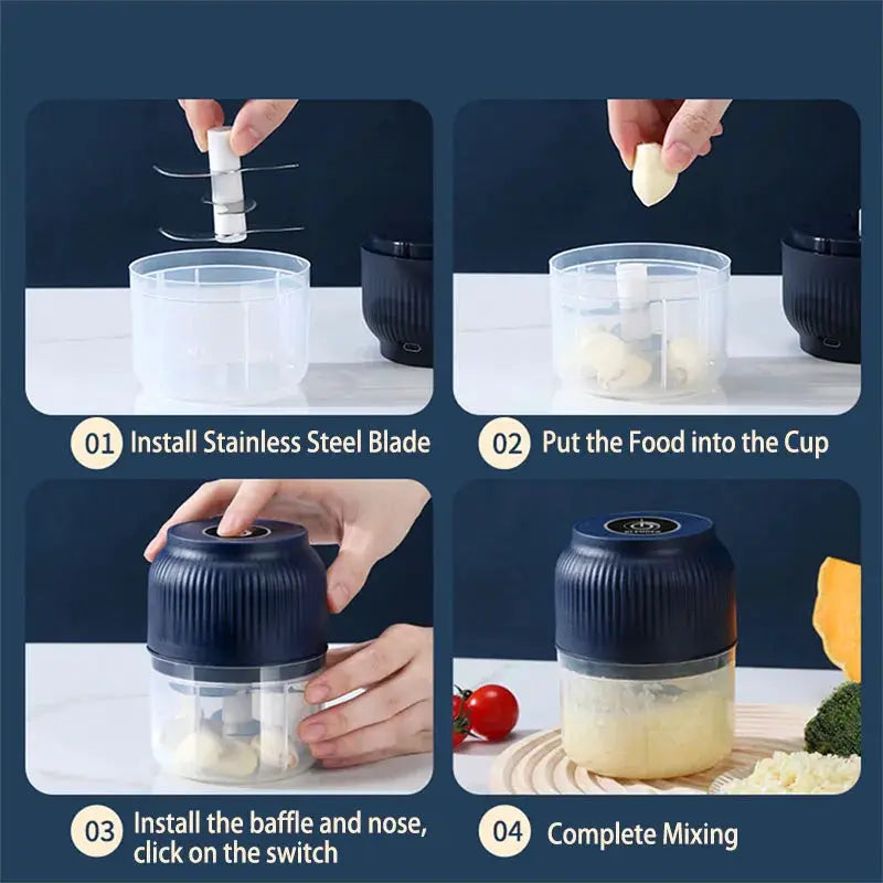 250ml Mini Wireless USB Rechargeable Electric Vegetable Chopper Garlic Crusher for Kitchen Gadgets