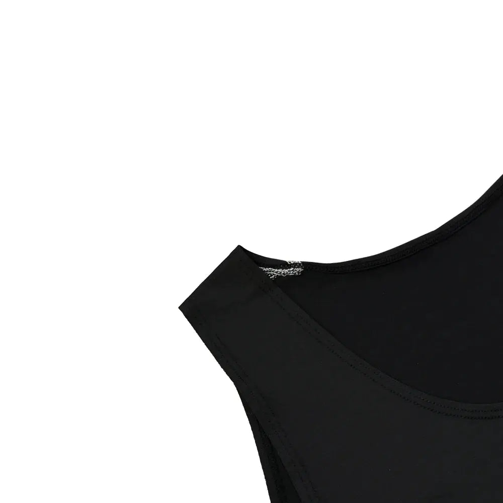 Men's black compression shirt with tummy control, sleeveless waist trainer vest for workouts