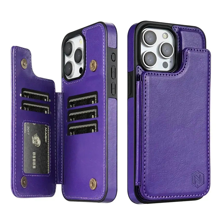 Wallet case purple leather RFID-blocking with card slots for iPhone by Simples Market