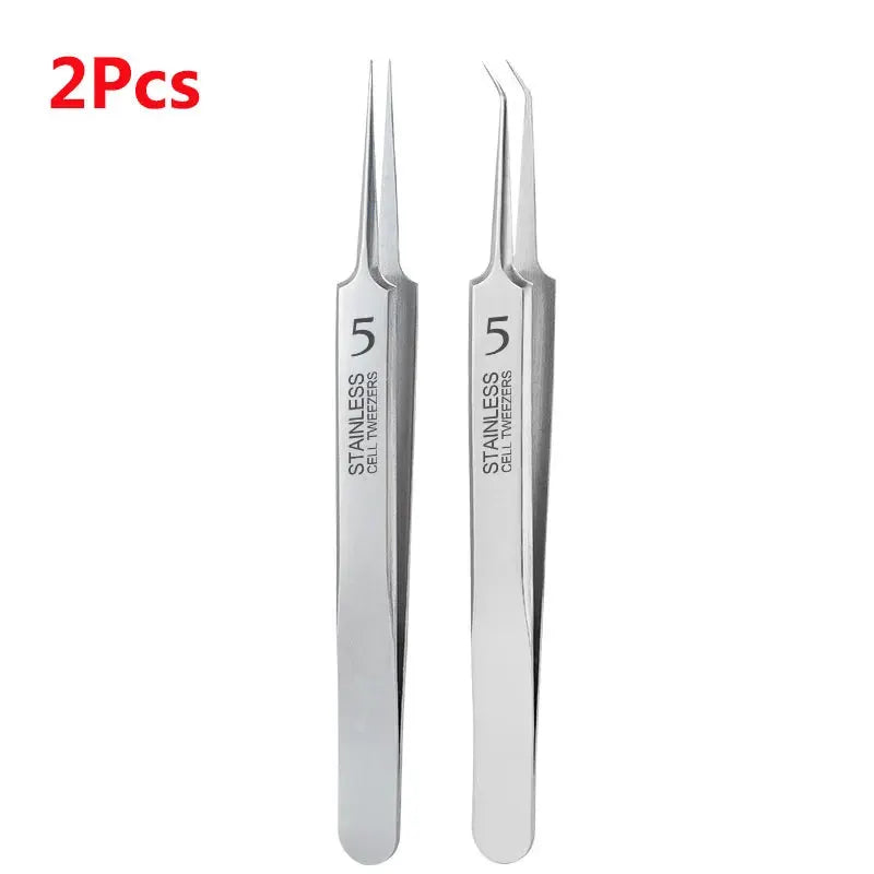 2pcs No.5 stainless steel tweezers with fine pointed tips