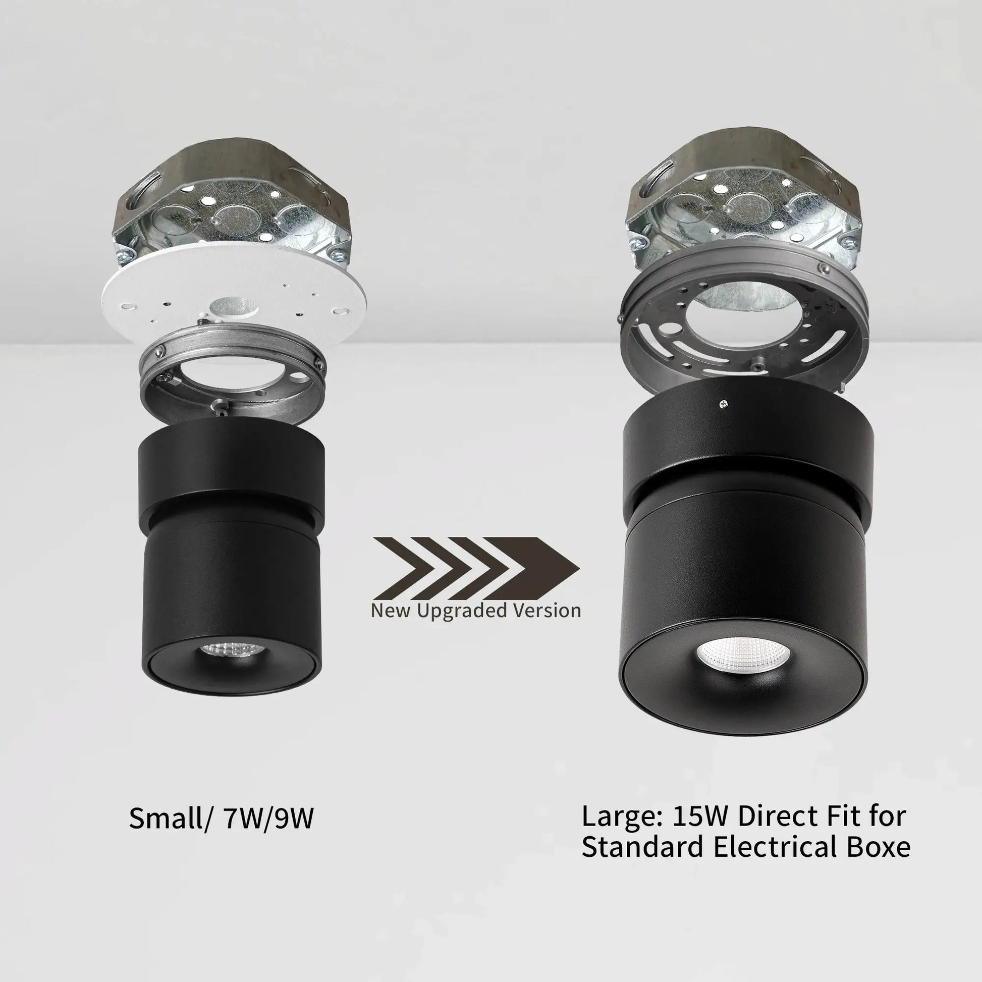 Aisilan LED ceiling spotlight pair, 360° rotation COB, surface-mounted lamp, black finish, 7W/9W.