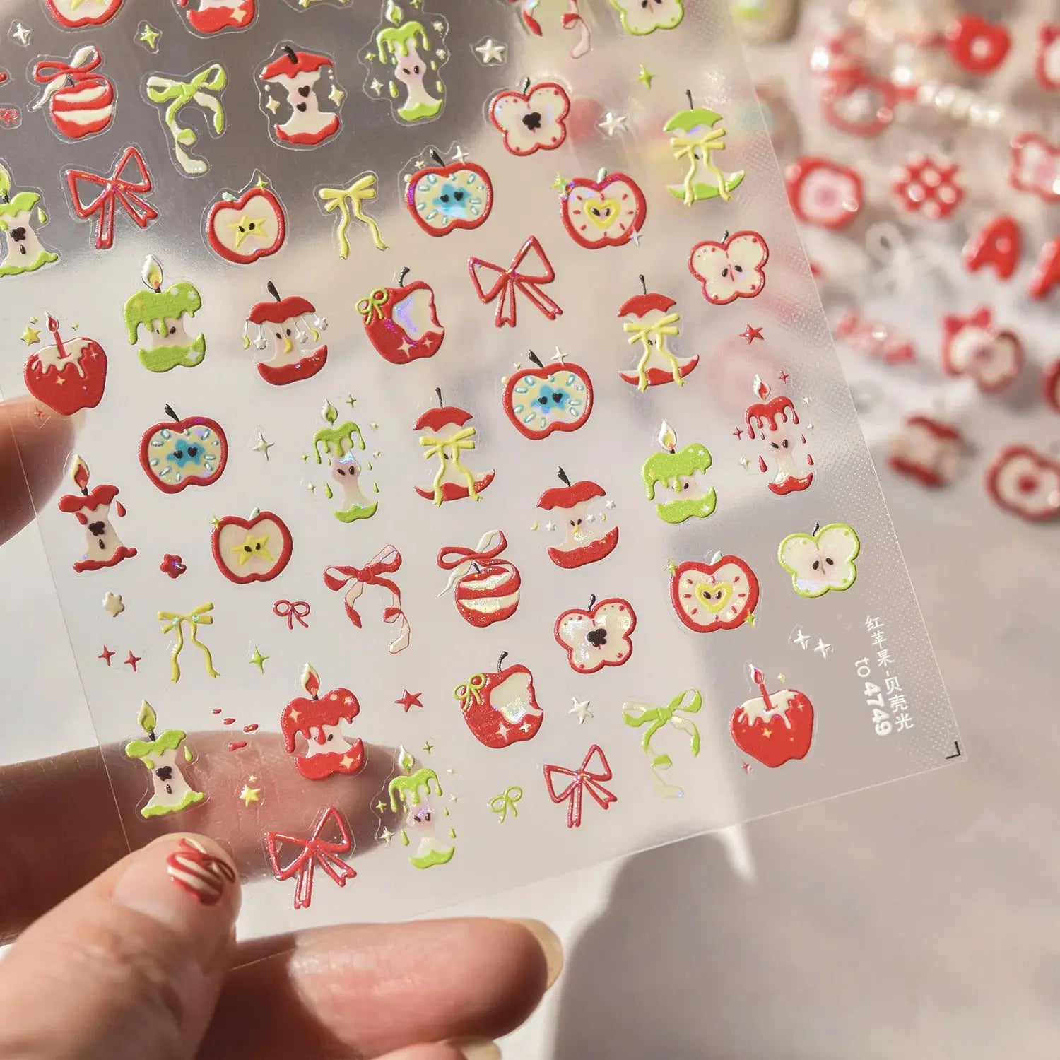 Nail art stickers Simples Market pink translucent peach jelly 5D embossed self-adhesive fruit decals for 3D manicure