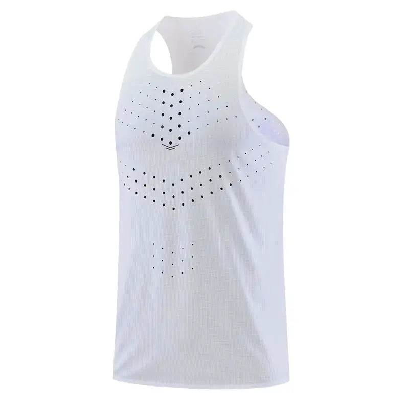 Athletics tank top white sleeveless running singlet with dotted pattern