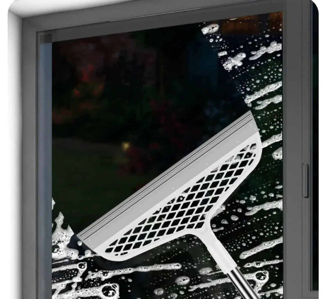 Simples Market white silicone scraper broom squeegee for bathroom windows and floors; heavy-duty, fast-drying.