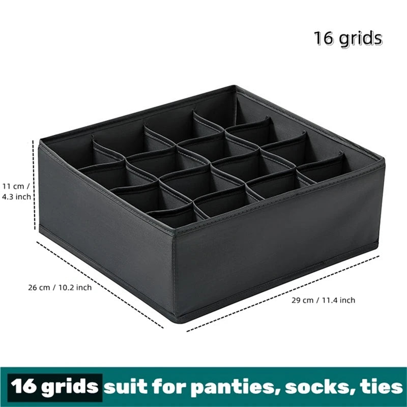 Socks and underwear organizer storage box, black with 16-grid compartments
