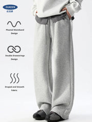 DUKEEN men's heavyweight grey cotton-blend straight-leg sweatpants with double drawstrings, Simples Market.