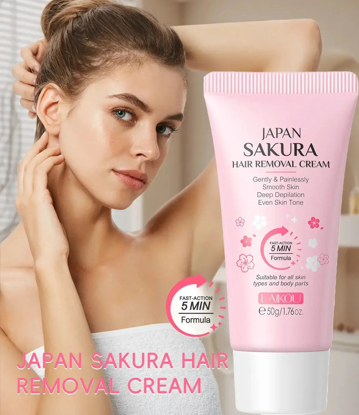 Laikou Hair Removal Cream For Men And Women Gentle Moisturizing Plant Extract Formula Body And Intimate Areas 50 Grams