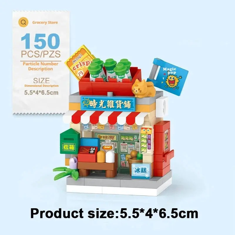 Restaurant Dessert Coffee Street View Building Blocks Kit With Pet And Fruit Store Model For Kids And Adults
