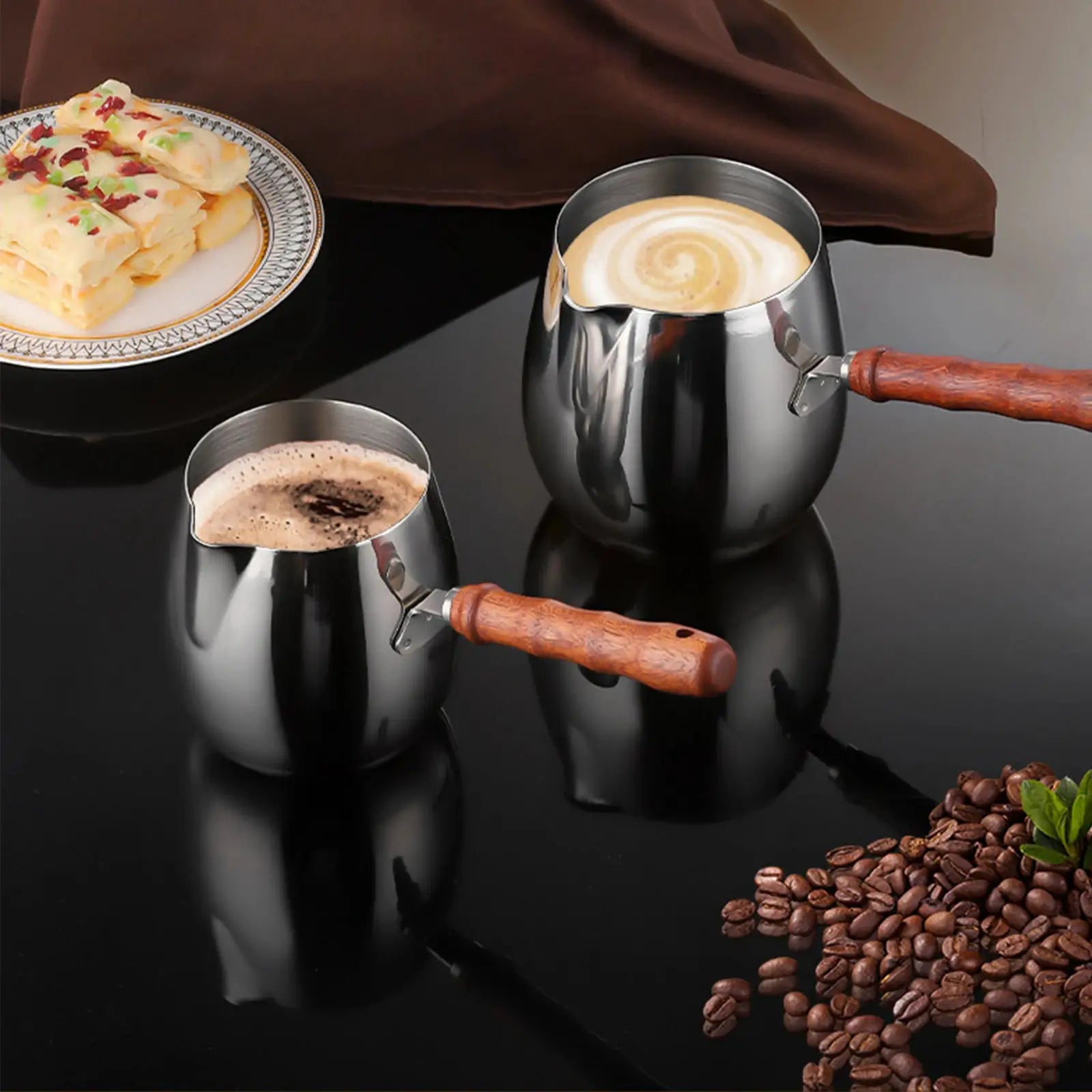 Stainless Steel Turkish Coffee Pot With Long Handle For Easy Pouring And Versatile Heating Milk Warmer