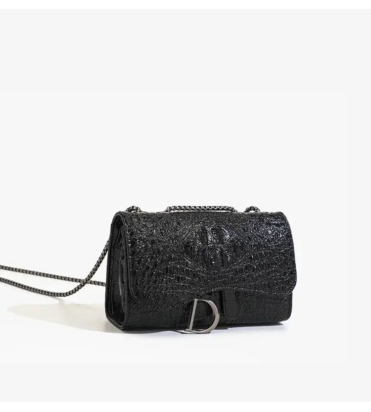 Women's crossbody handbag by Simples Market, black sequined bag with metal chain strap