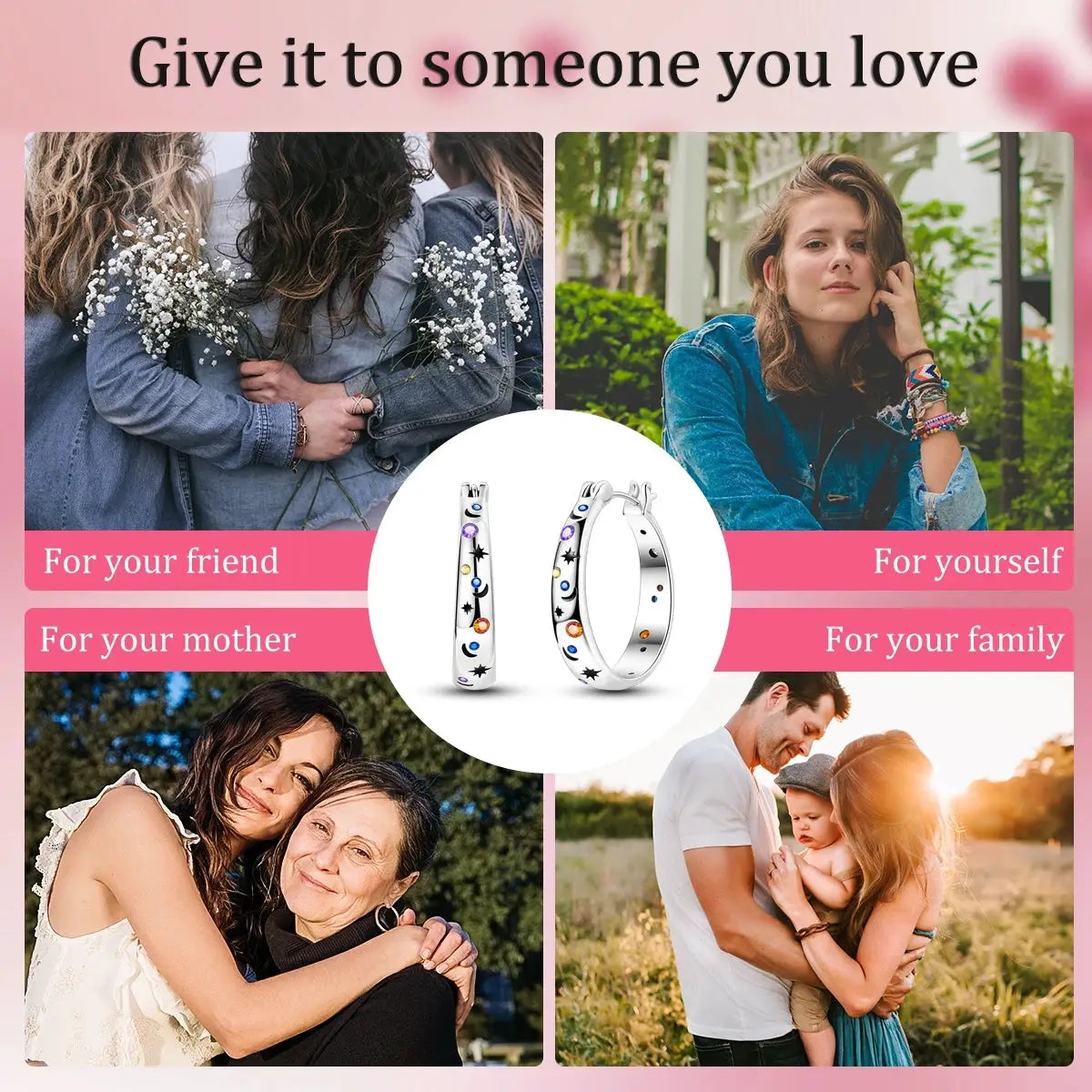 Pandach 925 Sterling Silver Hoop Earrings Zircon Starry Sky For Women Fine Jewelry Engagement Wedding Gift