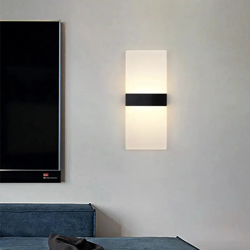 LED acrylic wall light; long white frosted panels with a black center band for living room or hallway decor.