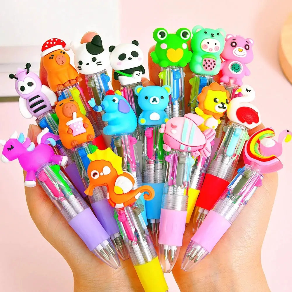5-30 pcs Cute Cartoon Four-color Pen set for kids by Simples Market with animal toppers