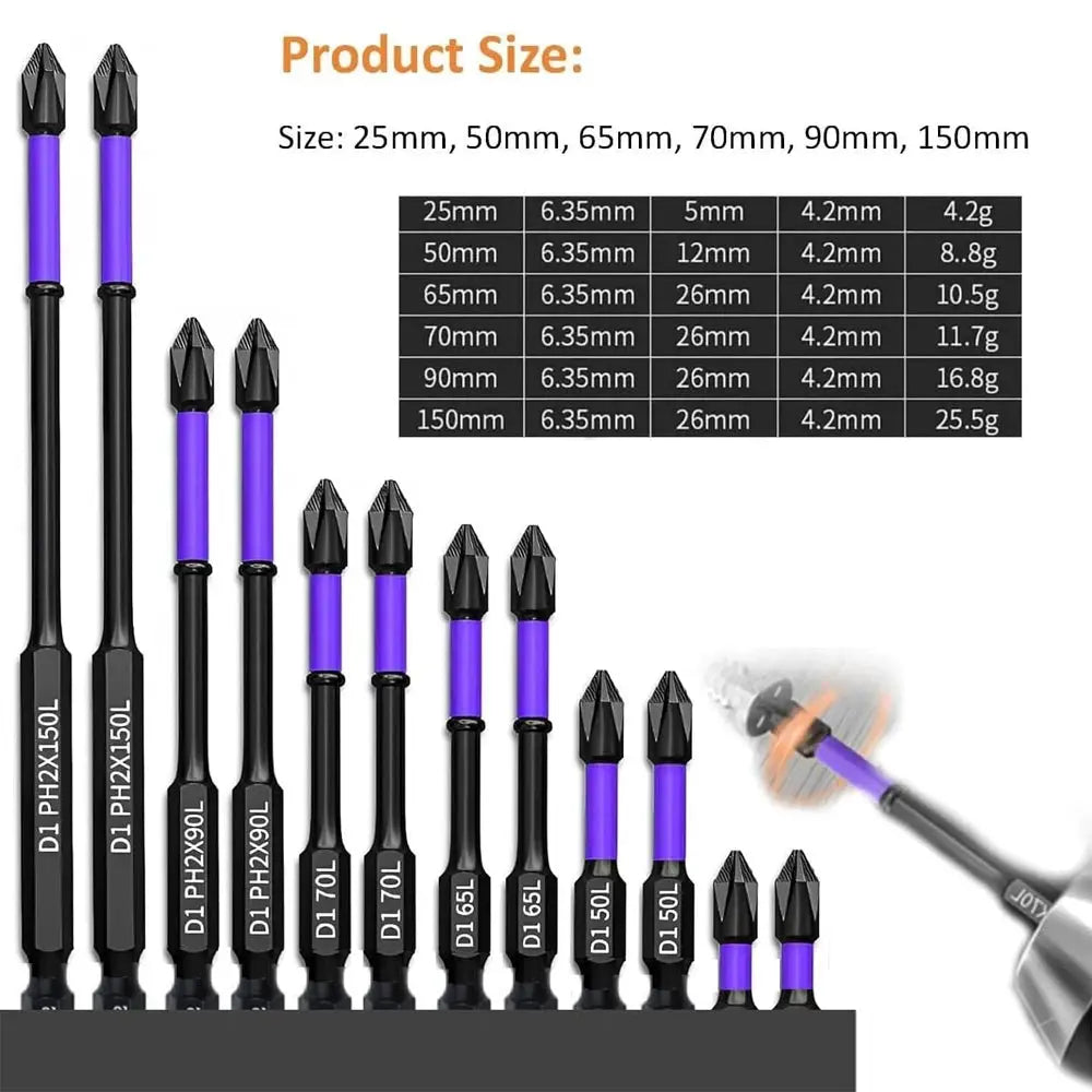 Magnetic Screwdriver Bits Set 6 And 12 Pack Non Slip Shockproof Phillips Hex Shank Alloy Steel For Power Tools