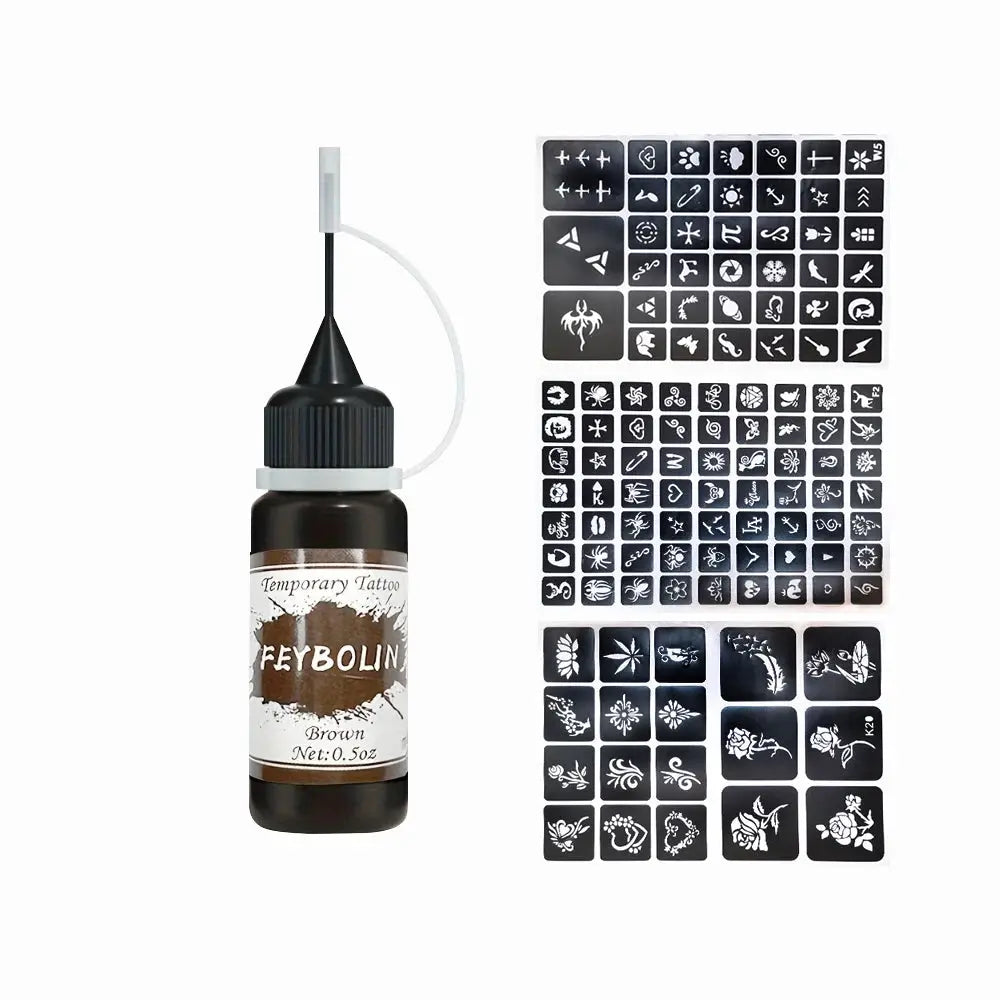 Long Lasting Temporary Tattoo Inks Kit With Three Tattoo Stickers Freehand Painting Gel For Face And Body