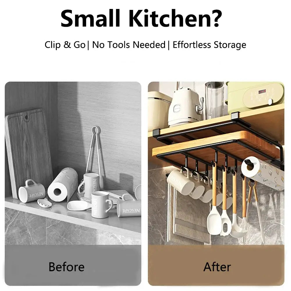 KitchenZen Under Cabinet Hanging Organizer Rack For Kitchen Storage Ideal For Cutting Boards Paper Towels Rags And More