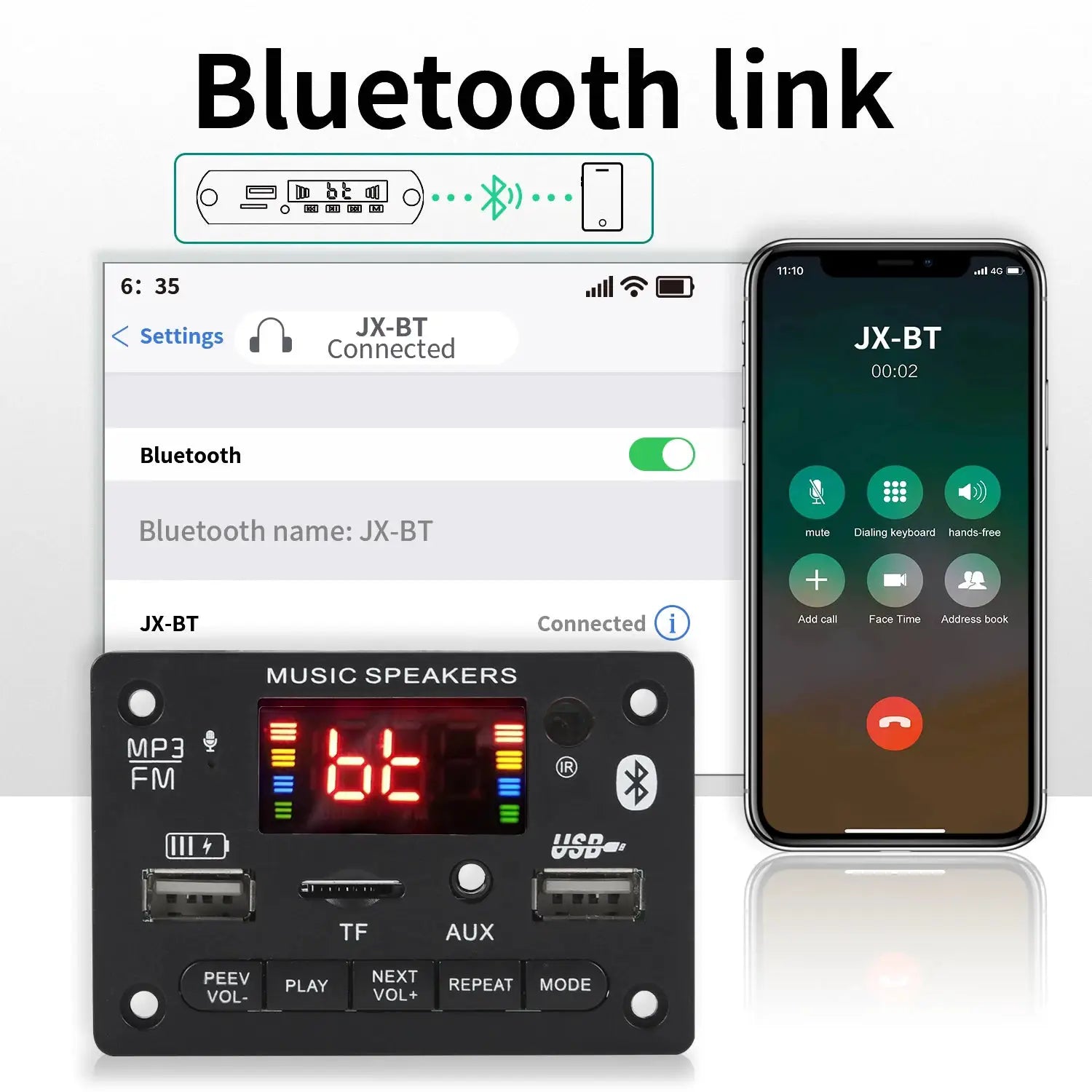 Bluetooth 5.0 MP3 Decoder Board 2x40W Amplifier 12V DIY Car Stereo Module FM Radio USB TF Card Mic