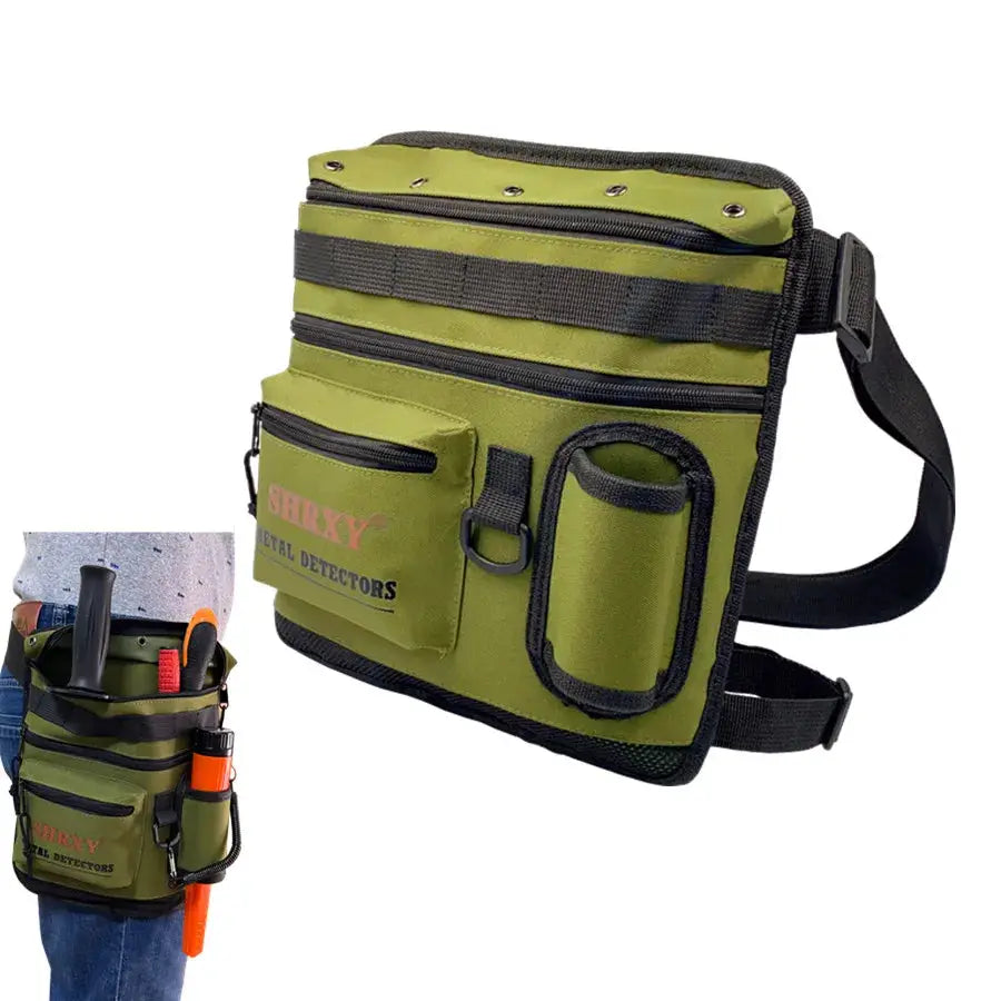 SHRXY metal detector finds bag in olive green with multiple zip pockets and adjustable strap