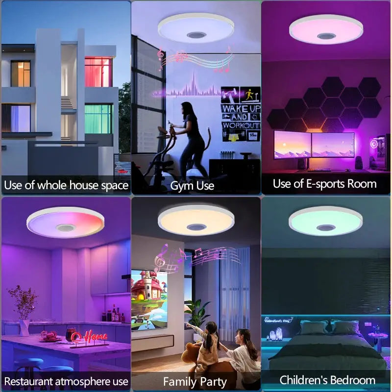 Simples Market LED smart ceiling lamp RGB with remote; dimmable mood lighting and speaker for living room or bedroom