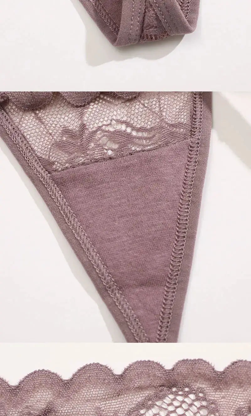 6-piece mauve lace thong set for women, low-rise underwear with soft, comfortable fit