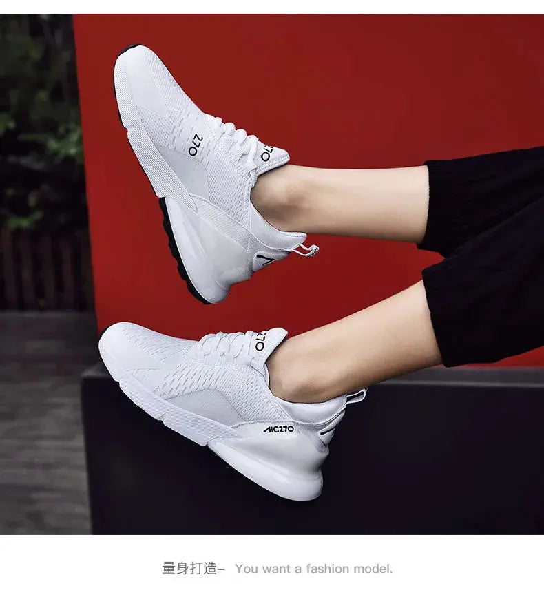 Men's white mesh sneakers by Simples Market for outdoor jogging, breathable platform casual shoes