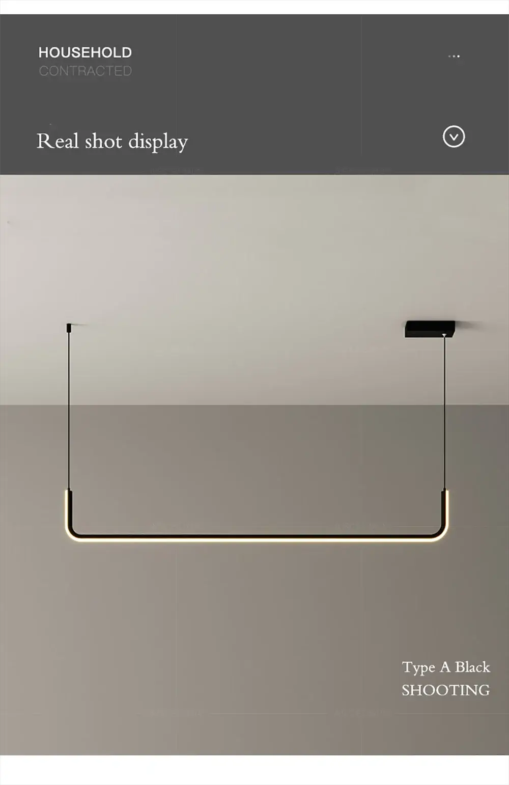 Simples Market gold LED strip chandelier, U-shaped pendant light with two suspension cords for kitchen or living room