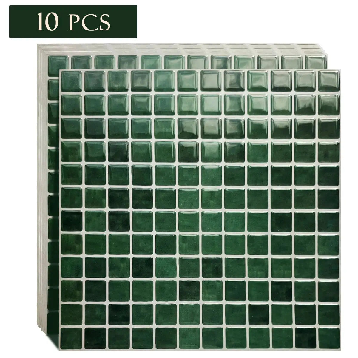 Self-adhesive green glass mosaic tile backsplash, 10 pcs, 10.5x10.5 in, Simples Market