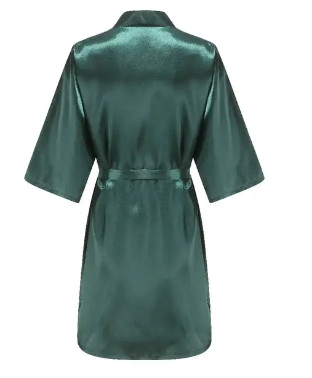 BridalGlow Team Bride Satin Kimono Robe for Weddings Black Lettering Bridesmaid Pajama Bathrobe