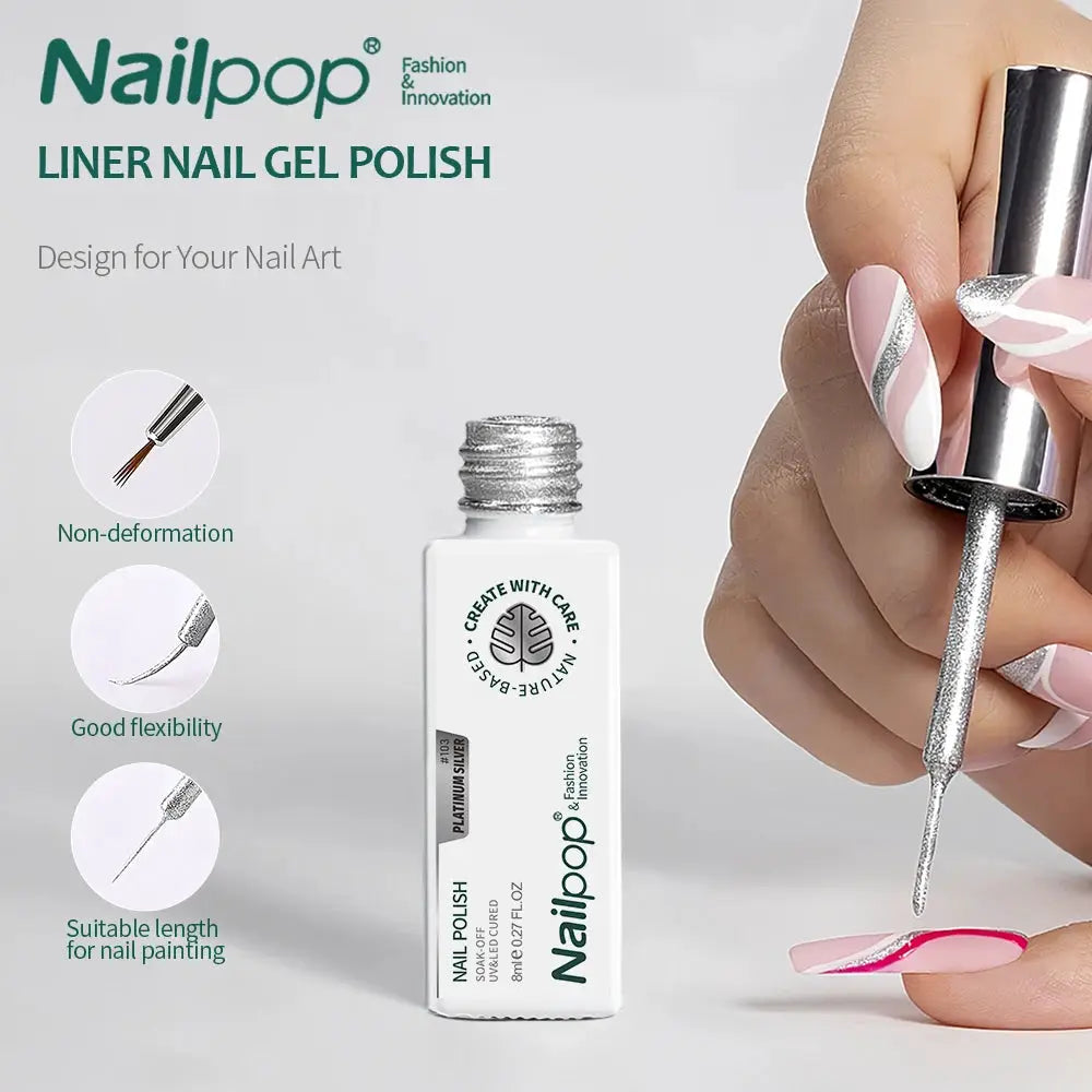 Nailpop Gel Nail Polish Liner 8ml Precision French Tips And Intricate Nail Art With Thin Brush For Sharp Lines