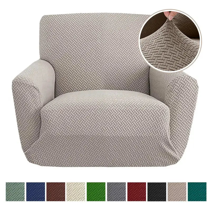Jacquard polyester armchair slipcover in beige with woven texture by Simples Market, 1-seat sofa cover