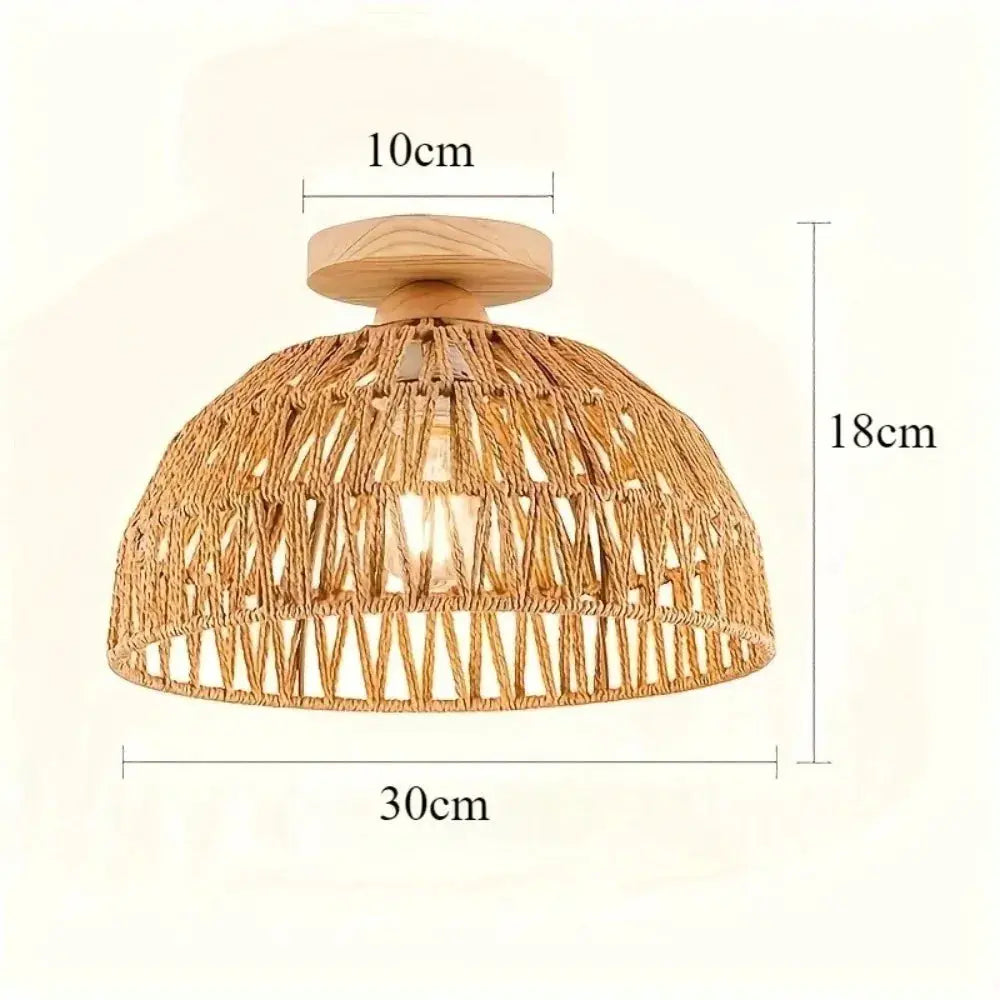 Simples Market E27 wicker lampshade ceiling lamp, natural hand-woven rattan, retro vintage decor, 30cm dia x 18cm high